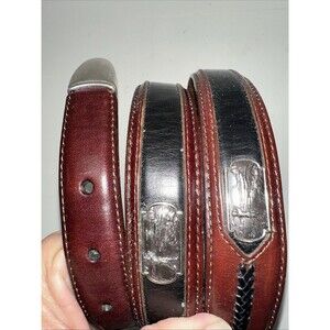 Onyx By Brighton golfer belt 42 Brown Black Leather Golf Scene Silver Medallion